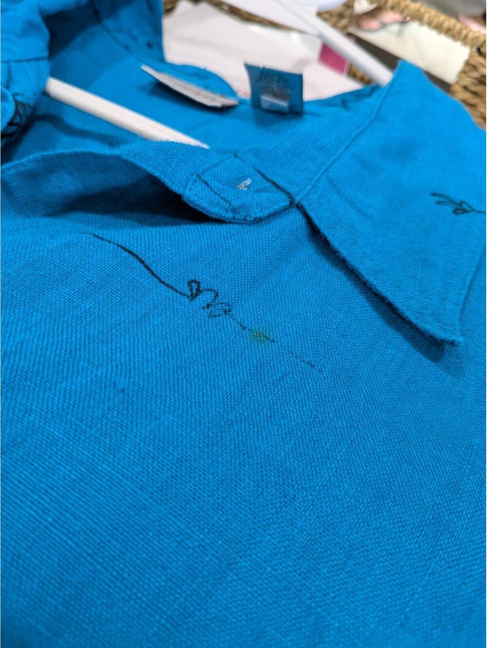 Chico's Women's Animal Print Linen Shirt, Size 2, Blue, 3/4 Sleeves, Button Down - Picture 13 of 13